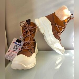 Pajar New!! Leather and Fur Waterproof Brown and White Winter Boots. Size 7-7.5